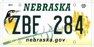 NE license plate ZBF284