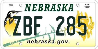NE license plate ZBF285