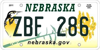 NE license plate ZBF286