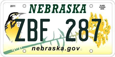 NE license plate ZBF287