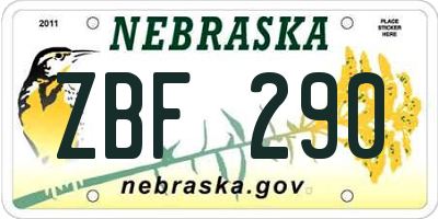 NE license plate ZBF290