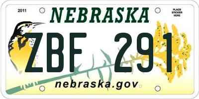 NE license plate ZBF291