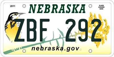NE license plate ZBF292