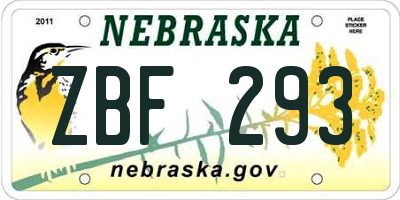 NE license plate ZBF293