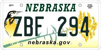 NE license plate ZBF294