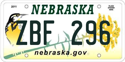 NE license plate ZBF296