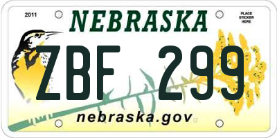 NE license plate ZBF299