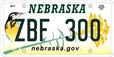 NE license plate ZBF300