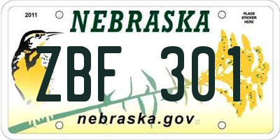 NE license plate ZBF301