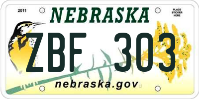 NE license plate ZBF303