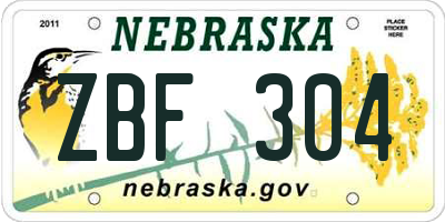 NE license plate ZBF304