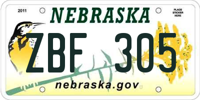NE license plate ZBF305