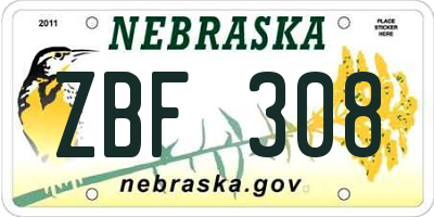 NE license plate ZBF308