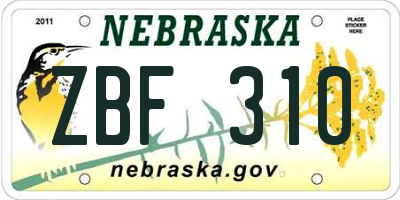 NE license plate ZBF310