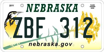 NE license plate ZBF312