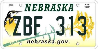 NE license plate ZBF313