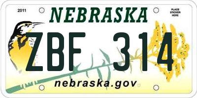NE license plate ZBF314