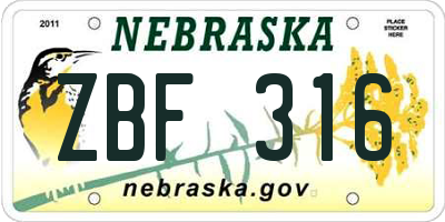 NE license plate ZBF316