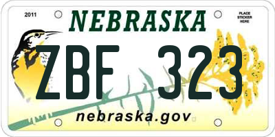 NE license plate ZBF323