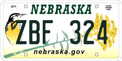 NE license plate ZBF324