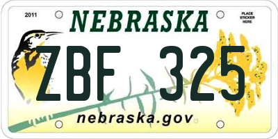 NE license plate ZBF325