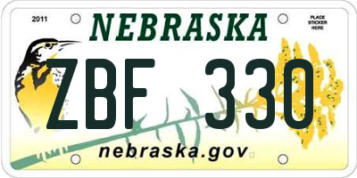 NE license plate ZBF330