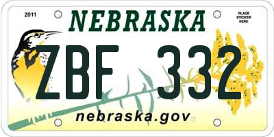 NE license plate ZBF332
