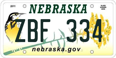 NE license plate ZBF334
