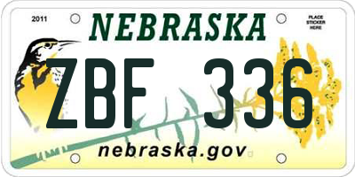 NE license plate ZBF336