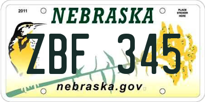 NE license plate ZBF345