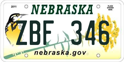 NE license plate ZBF346