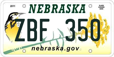NE license plate ZBF350