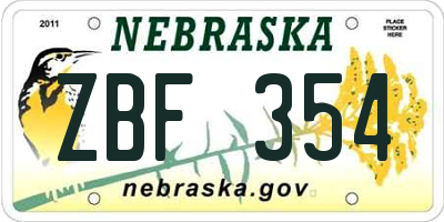 NE license plate ZBF354