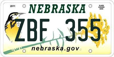 NE license plate ZBF355