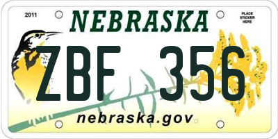 NE license plate ZBF356