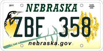 NE license plate ZBF358