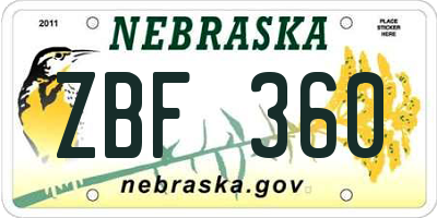 NE license plate ZBF360
