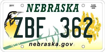 NE license plate ZBF362