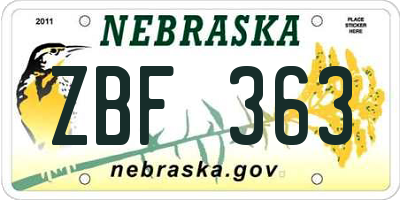 NE license plate ZBF363