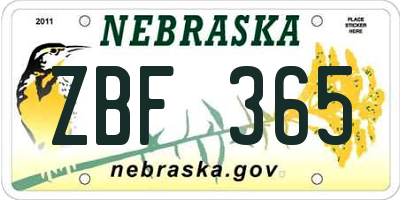 NE license plate ZBF365