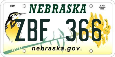 NE license plate ZBF366