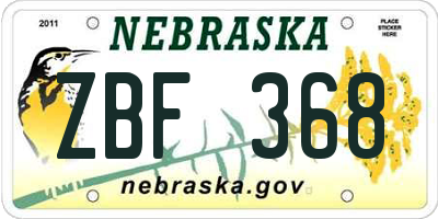 NE license plate ZBF368