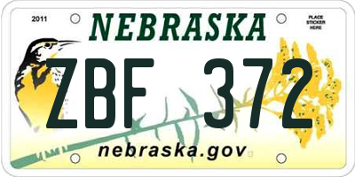 NE license plate ZBF372
