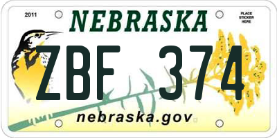 NE license plate ZBF374