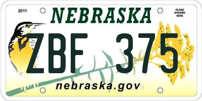 NE license plate ZBF375