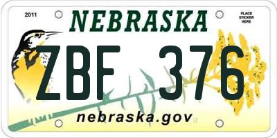 NE license plate ZBF376