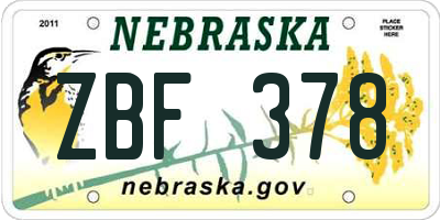 NE license plate ZBF378