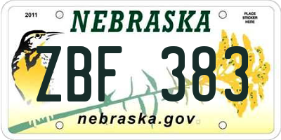 NE license plate ZBF383