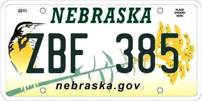 NE license plate ZBF385