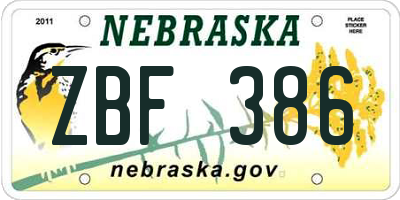 NE license plate ZBF386